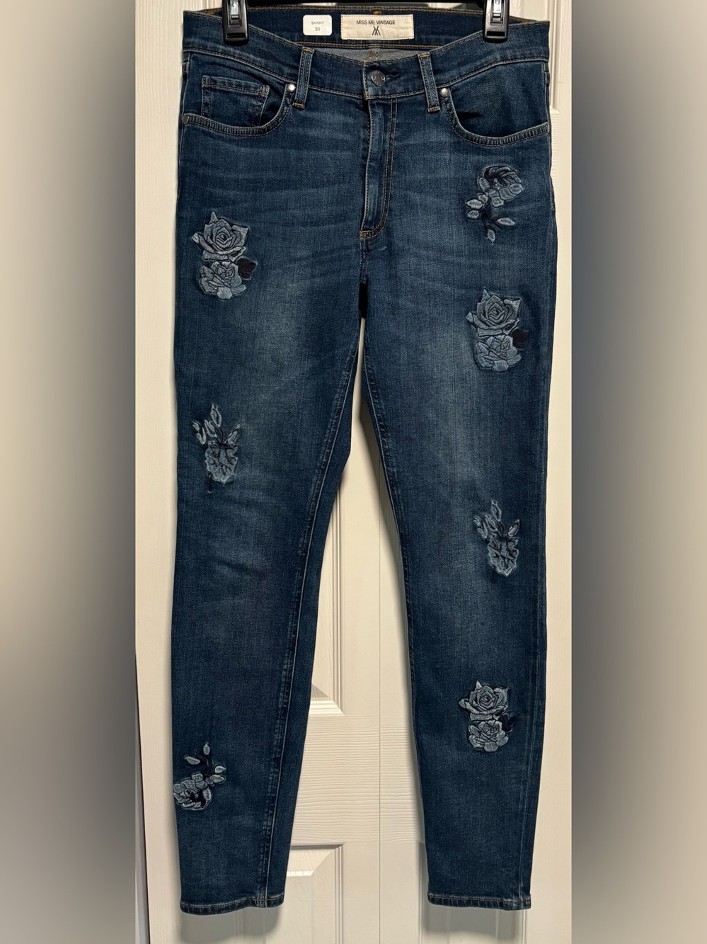 Miss Me Vintage Skinny Rose Embroidered Denim Jeans Floral Y2K